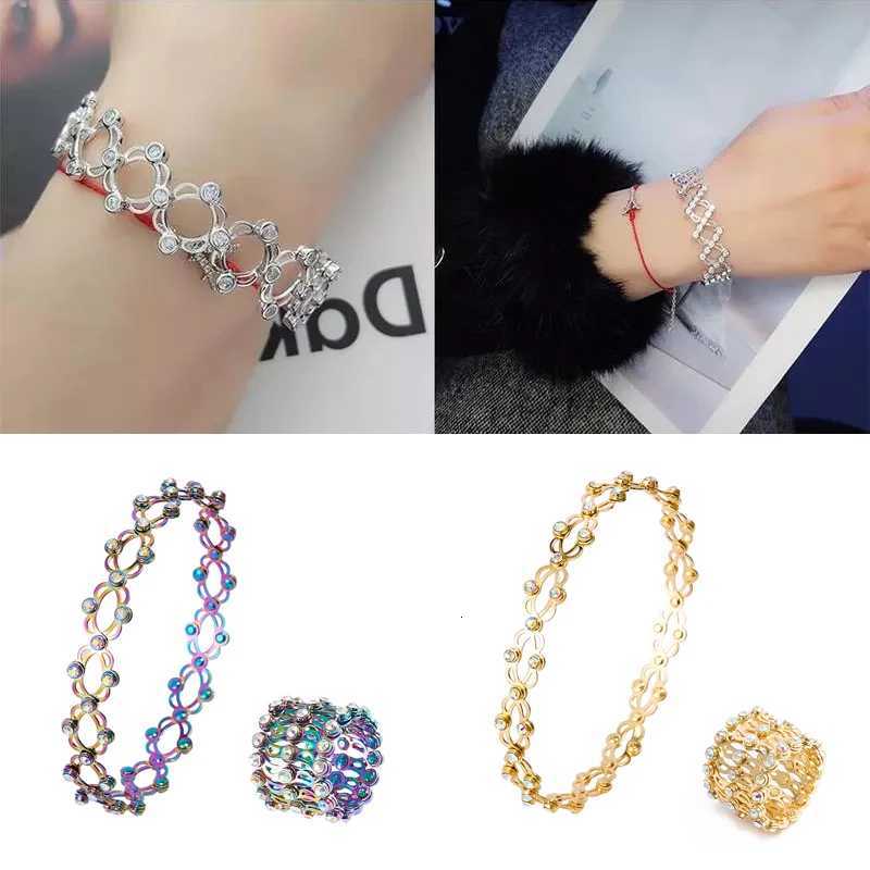 2 In 1 Magic Retractable Ring Bracelet Creative Stretchable Twist Folding Ring Crystal Rhinestone Bracelets Women Jewelry GiftXJ250904