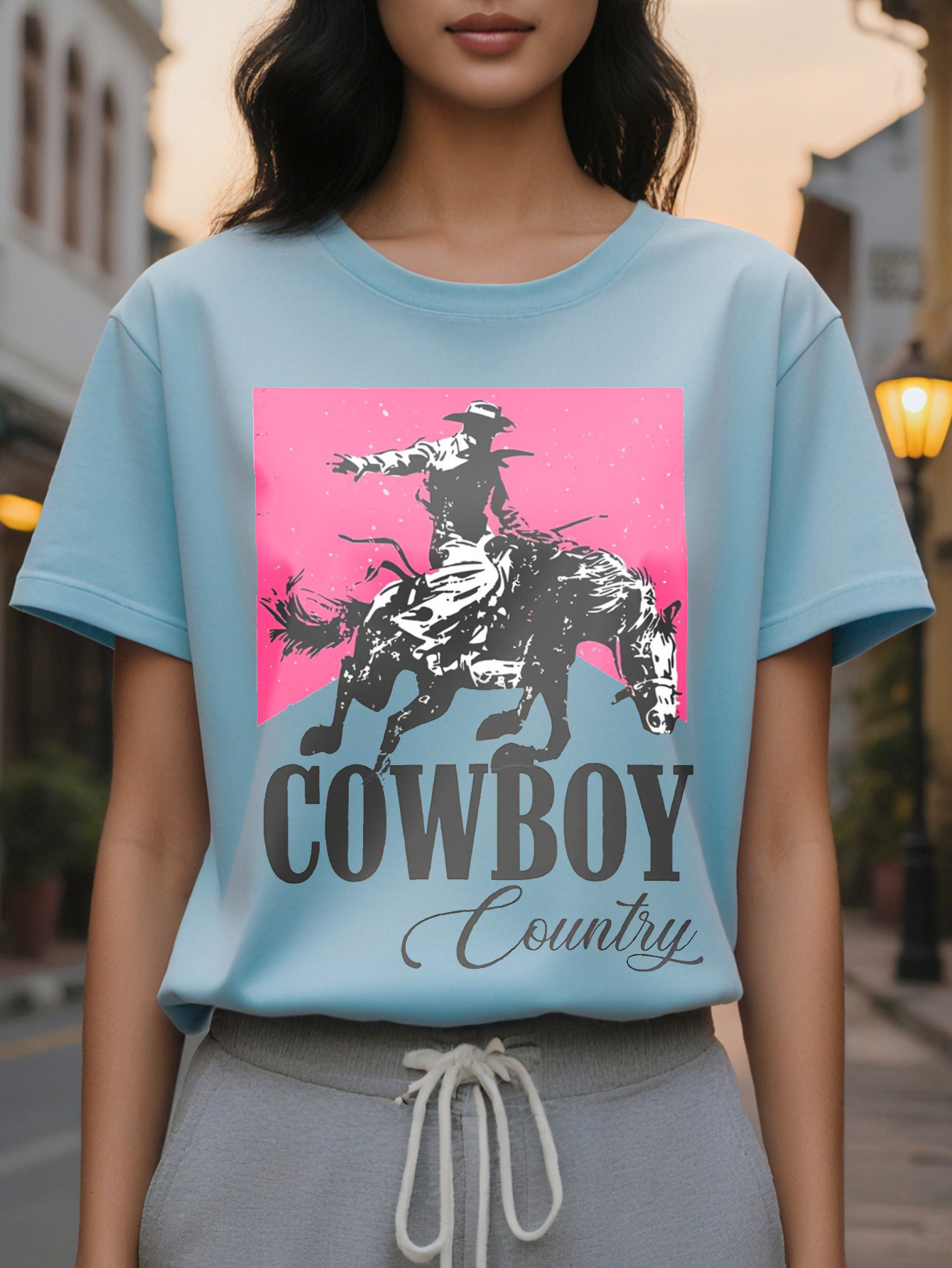 Large XL Vibrant Cowboy Letter Print Crew Neck T-Shirt Soft Breathable Short Sleeve Top Spring Summer Women's Casual Plus Size