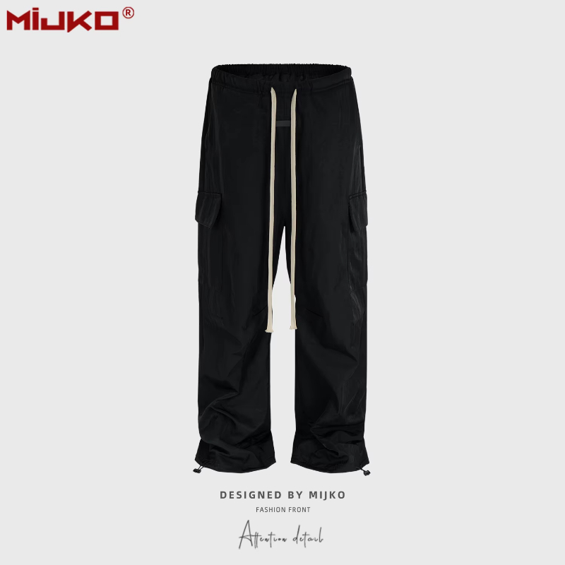 MIJKO High Street Black Pants Straight Leg Casual Trousers with Drawstring Comfortable Streetwear Z260315