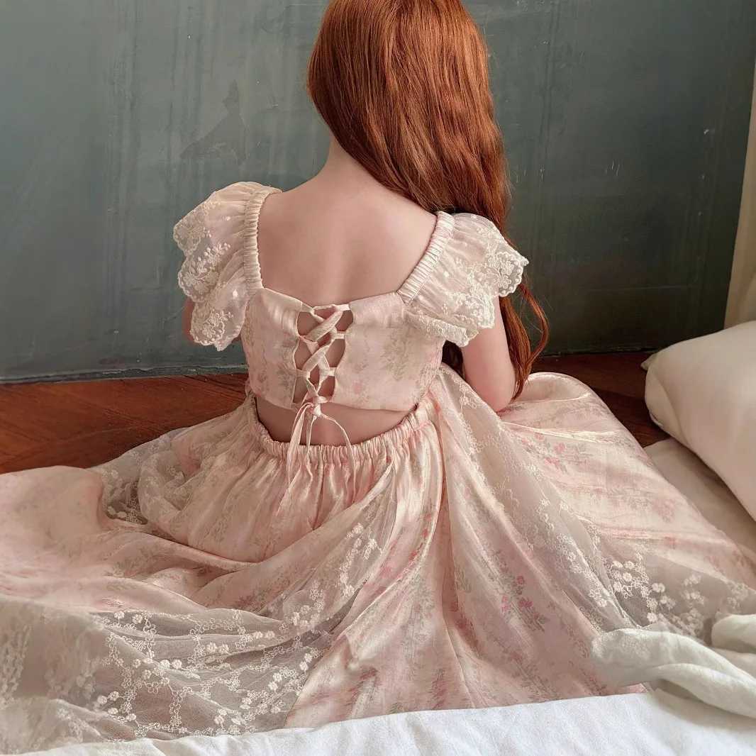 2025 Summer New Girls Floral Lace Flying Sleeve Dress Sweet Lace Patchwork Dress Forest Style Princess Dress Z250904