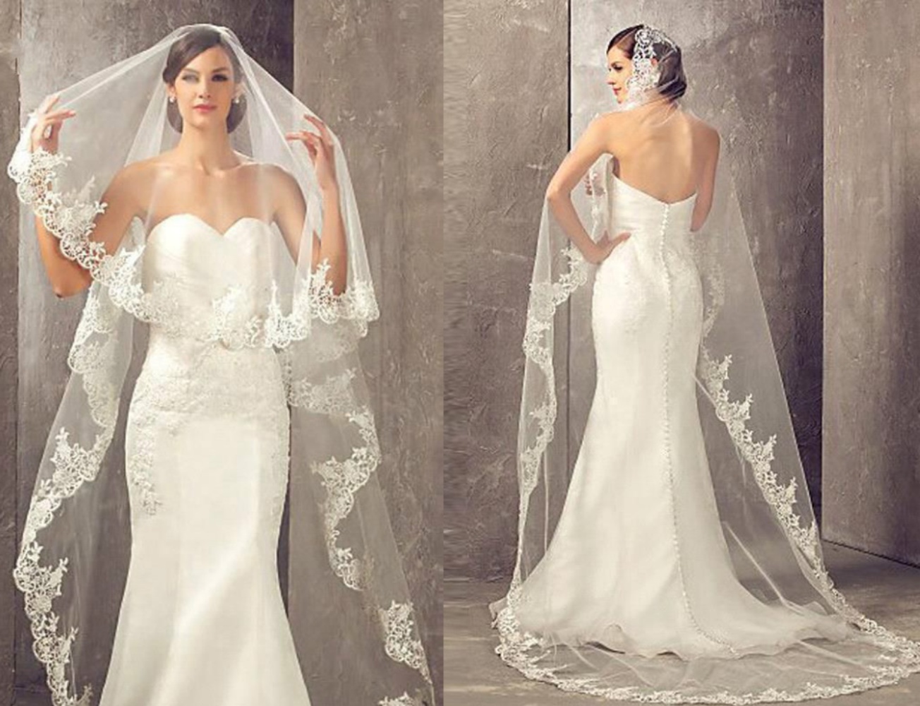 New Arrival Wedding Bride Veil One Layers White Lace Applique Edge Bridal Veils Cathedral Wedding Veil without Comb Soft Tulle Wedding Accessories