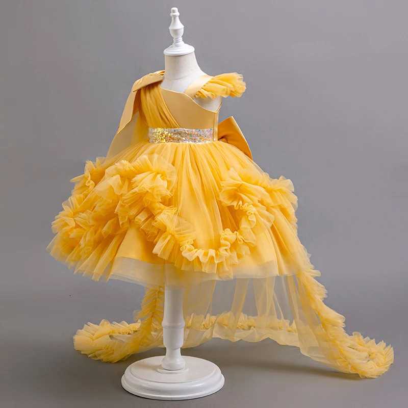 KLFLGD New Summer Girls Party Dresses Flower Girl Wedding Elegant Party Dress 2-6 Year Old Girl Pink Tulle Tail Dress Z250904