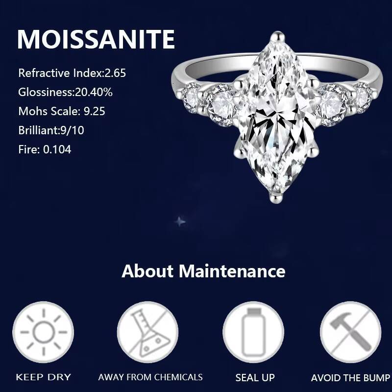 Luxury Womens S925 Silver Engagement 3Carat Marquise Cut Moissanite Wedding Rings for New Fancy Cut Design