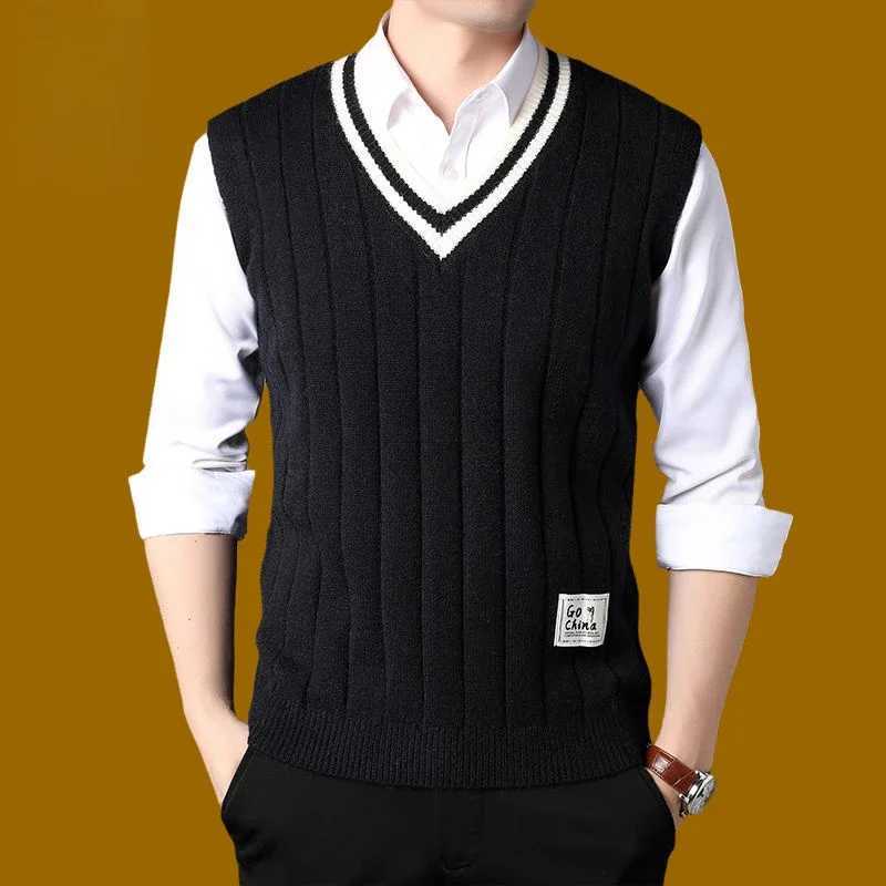 Mens Clothing Knit Sweater Male SLeeveless Striped Waistcoat Vest Beige Heated Korean Style High Quality Replica ZL472XJ250904