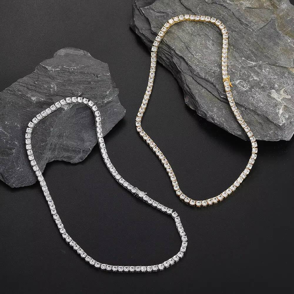 4MM Square Shape Copper Zircon Iced Out Tennis Chain Bracelet Hip Hop Jewelry