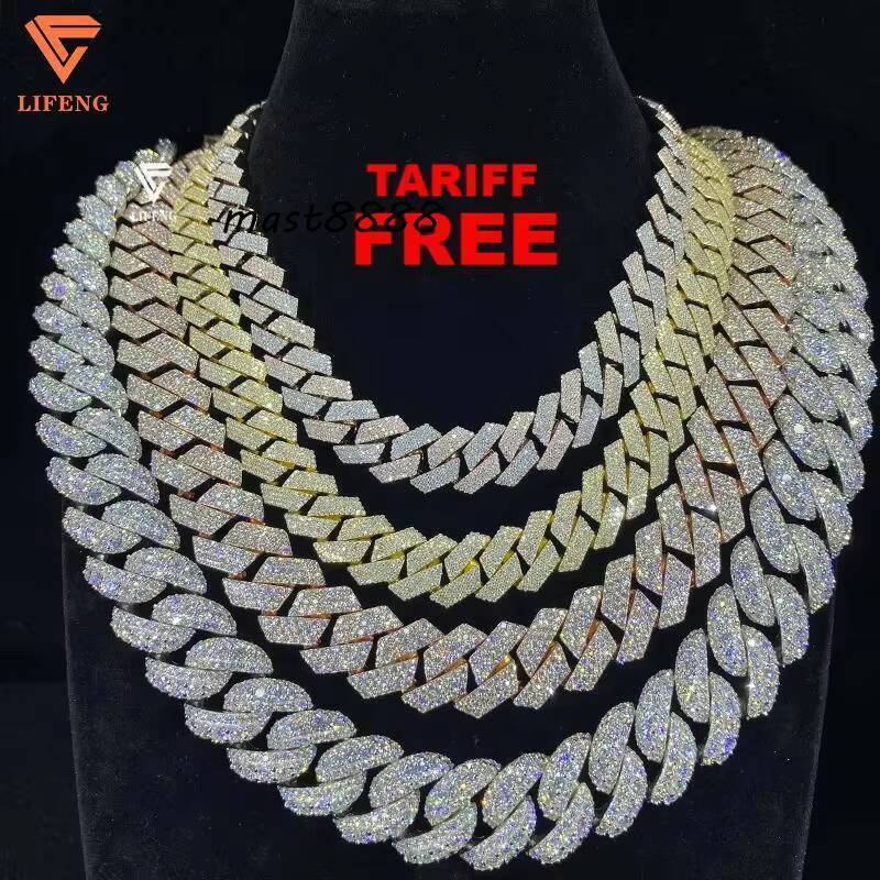 Hip Hop Jewelry Bling 925 Sterling Silver Round Cut VVS Moissanite Iced Out Cuban Link Chain Necklace