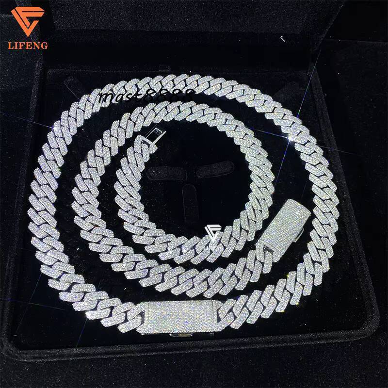 14mm 925 Silver Moissanite Diamond Cuban Link Chain Hip Hop Jewelry Iced Out Moissanite Cuban Chain Pass Diamond Tester