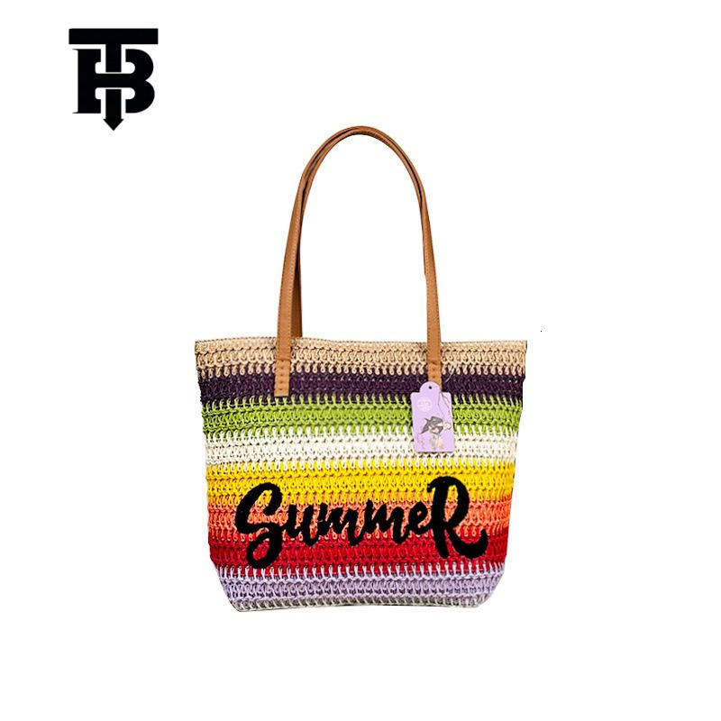 TB BHULAMTE Summer Hot Sale Woven Embroidered Beach Bag Tote Bag Large Capacity Shoulder Designer s bag Travel Bag Straw Bag New Cross-border