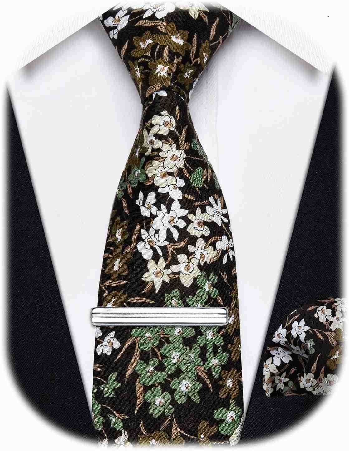 Tie for Men 25 Printed Skinny Necktie Pocket Square Tie Clip Set Flower Wedding Party GroomW250904