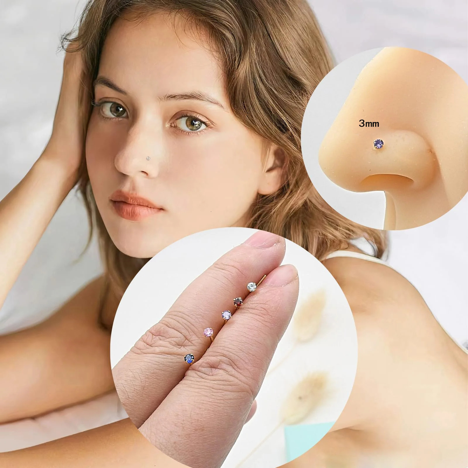 S925 sterling silver nose decoration European and American nose stud Lrod round diamond fourclaw nose stud piercing jewelry 250903