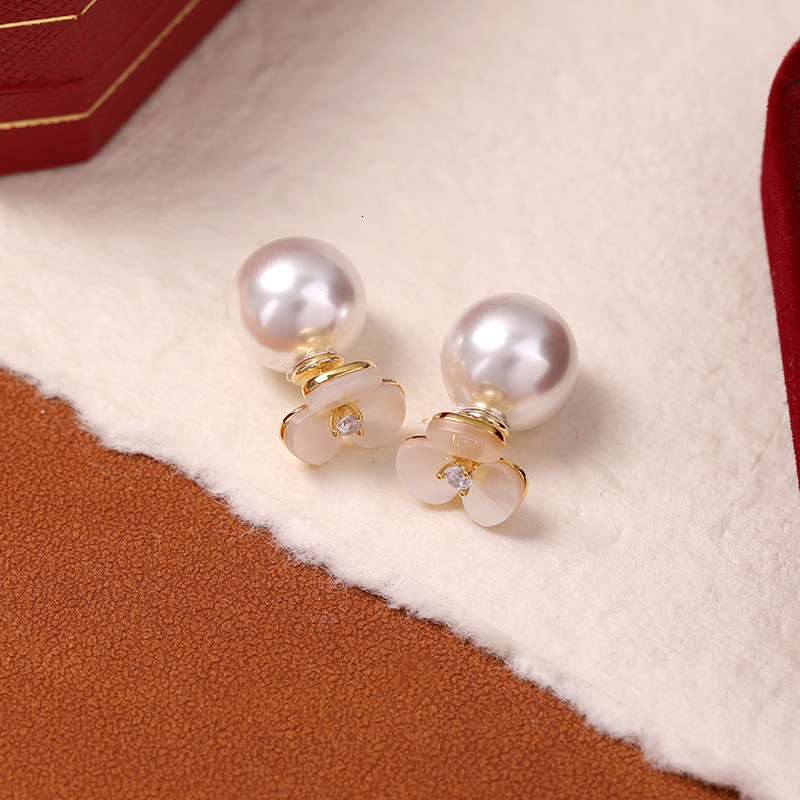 Two-Way Wear Shell Flower Zircon Pearl Sweet Light High-End Simple Niche Versatile Earrings for Women