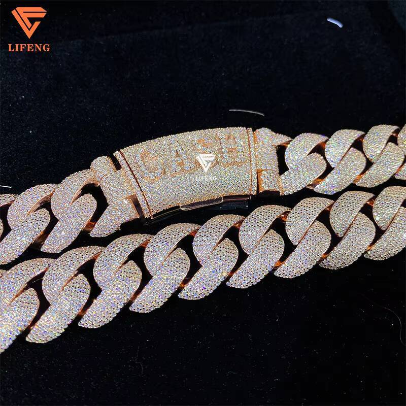 20mm Bubble Cuban Link Chain Custom Clasp Letter Name VVS Moissanite Hip Hop Fine Jewelry Rose Gold 925 Sterling Silver Necklace