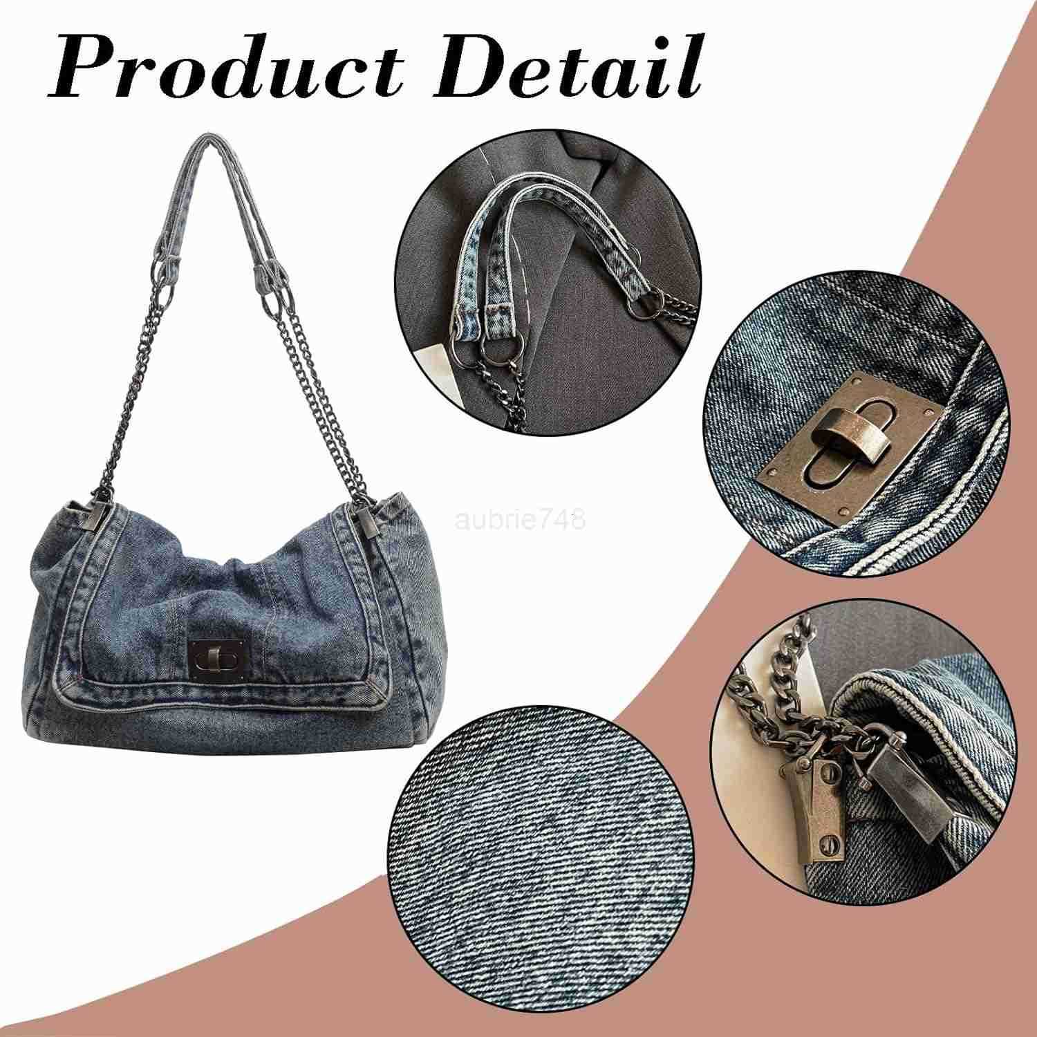 Denim Shoulder Bag for Women Jean Tote Bag Adjustable Chain Strap Crossbody Bags Y2k Trendy Hobo Purse Handbag M250904