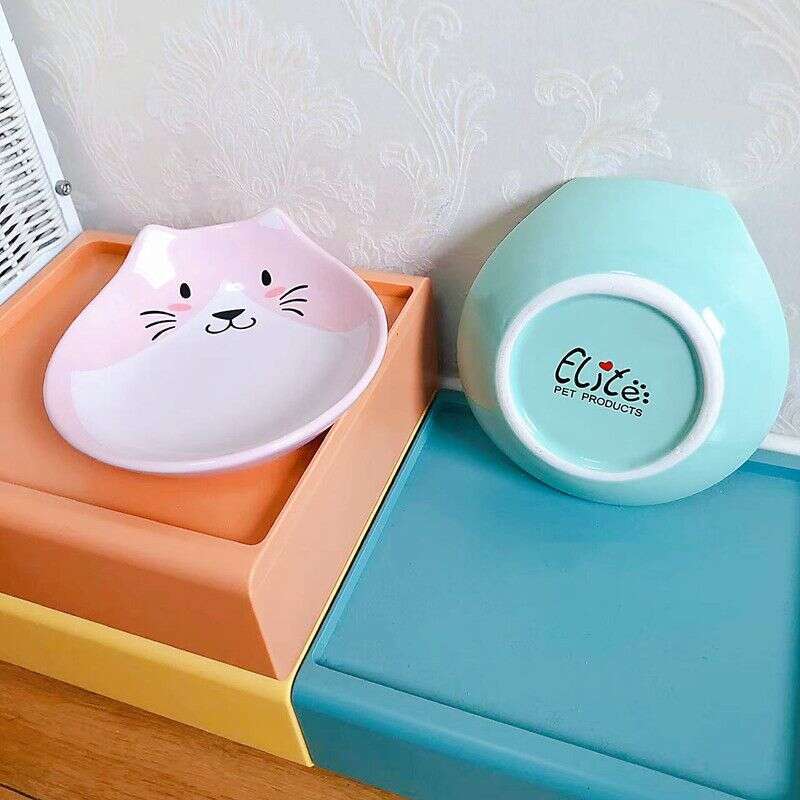 famous brand New Pet Ceramic Fat Face Cartoon Food Cat Dog Bowl Universal Easy to Clean