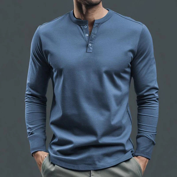 New Men Long Sleeved T-shirt Men's Button Henley neck Shirt Long Sleeve Casual Solid color Fashion T-Shirts European size: S-3XL