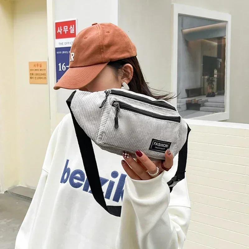 Corduroy Womens Waist Bag Small Canvas Ladies Casual Shoulder Crossbody Bags Fashion Fanny Pack Female Solid Color Chest Bag 250903