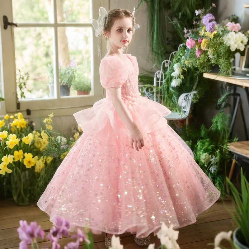 Children Girls Sweet Princess Dress High-End Host Party Piano Performance Light Luxury Performance Fluffy Mesh Girl Long Dress Z250904