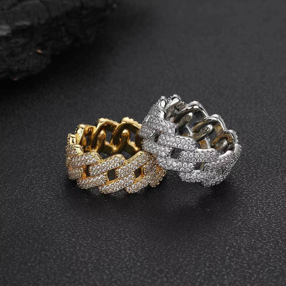 Cuban GoldPlated Iced Fashion Ring Square Crystal Moissanite Diamond Casual Style Wedding Party Rhodium Plating Number Pattern