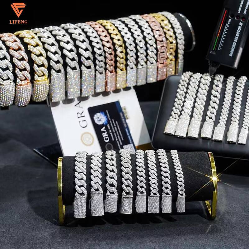Hip Hop Jewelry 1020mm Bracelet Gold Plated Cuban Link Chain S925 Silver Iced Out VVS Moissanite Diamond Cuban Bracelet