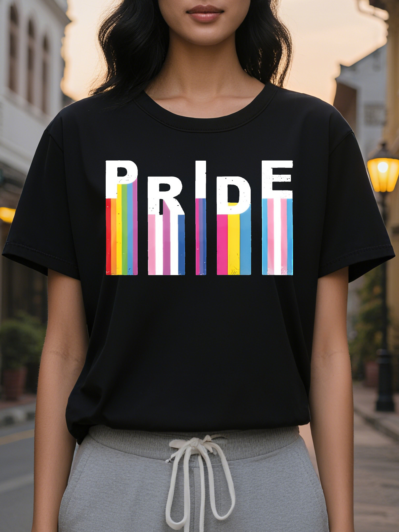 Large XL Pride Print T-Shirt Short Sleeve Crew Neck Casual Top for Summer Spring Women's Clothing Plus Size