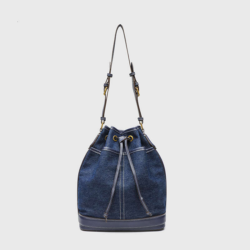 2025 Autumn Stylish Handheld Bucket Bag Women's Korean Retro Niche Crossbody Single Shoulder Canvas Bag Beige Denim Blue
