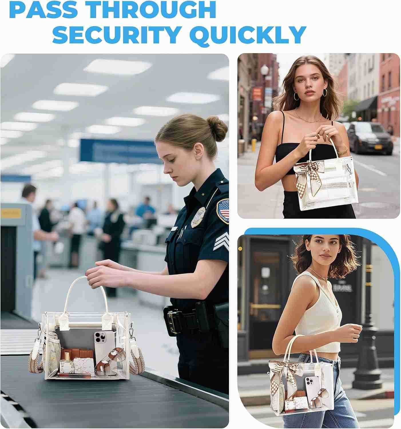 Tote Bag Stadium Events Transparent Clear Purse for Women Thick PVC Shoulder Bag with Guitar Strap for ConcertW250904