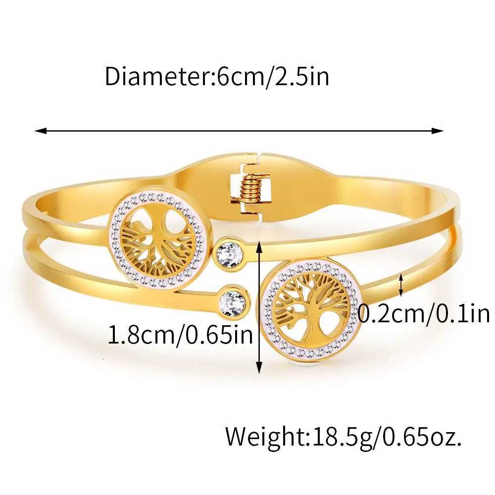 Luxury Stainless Steel Tree of Life Open Bracelet for Women Men Goldcolor Cubic Zircon No Fade Color Lucky Cuff Bangle Jewelry Y250904