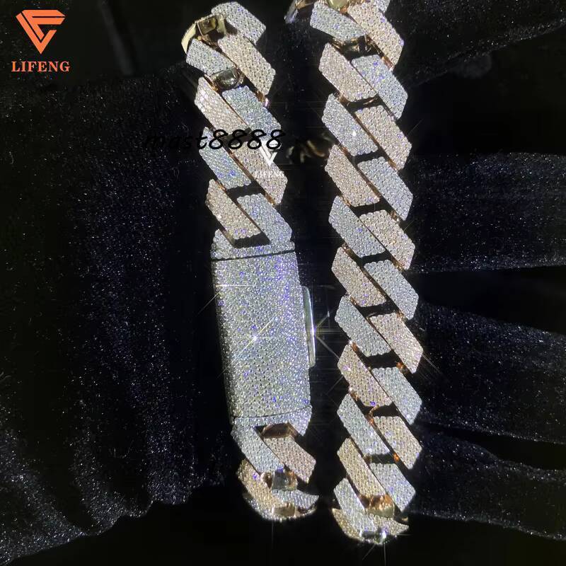White and Rose Gold 15mm 4 Rows 925 Sliver Vvs Moissanite Cuban Chain Iced Out Jewelry Mossanitecuban Link Chain