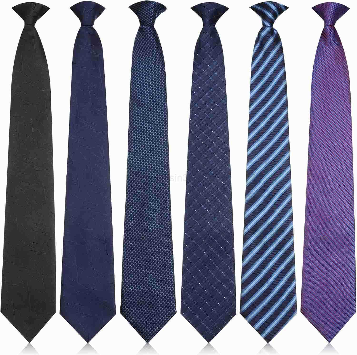 6 Pcs Clip on Tie for Men Clip on Easy Necktie Striped Solid Plaid Dots Mixed Lot Tie for Office School 20 Inch Elegant StyleW250904
