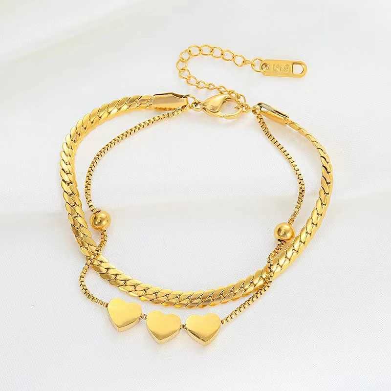 18K Goldplated Stainless Steel Bracelets for Women Luxury Brand Quality Double Layer Round Pendant Bracelet Jewelry Y250904