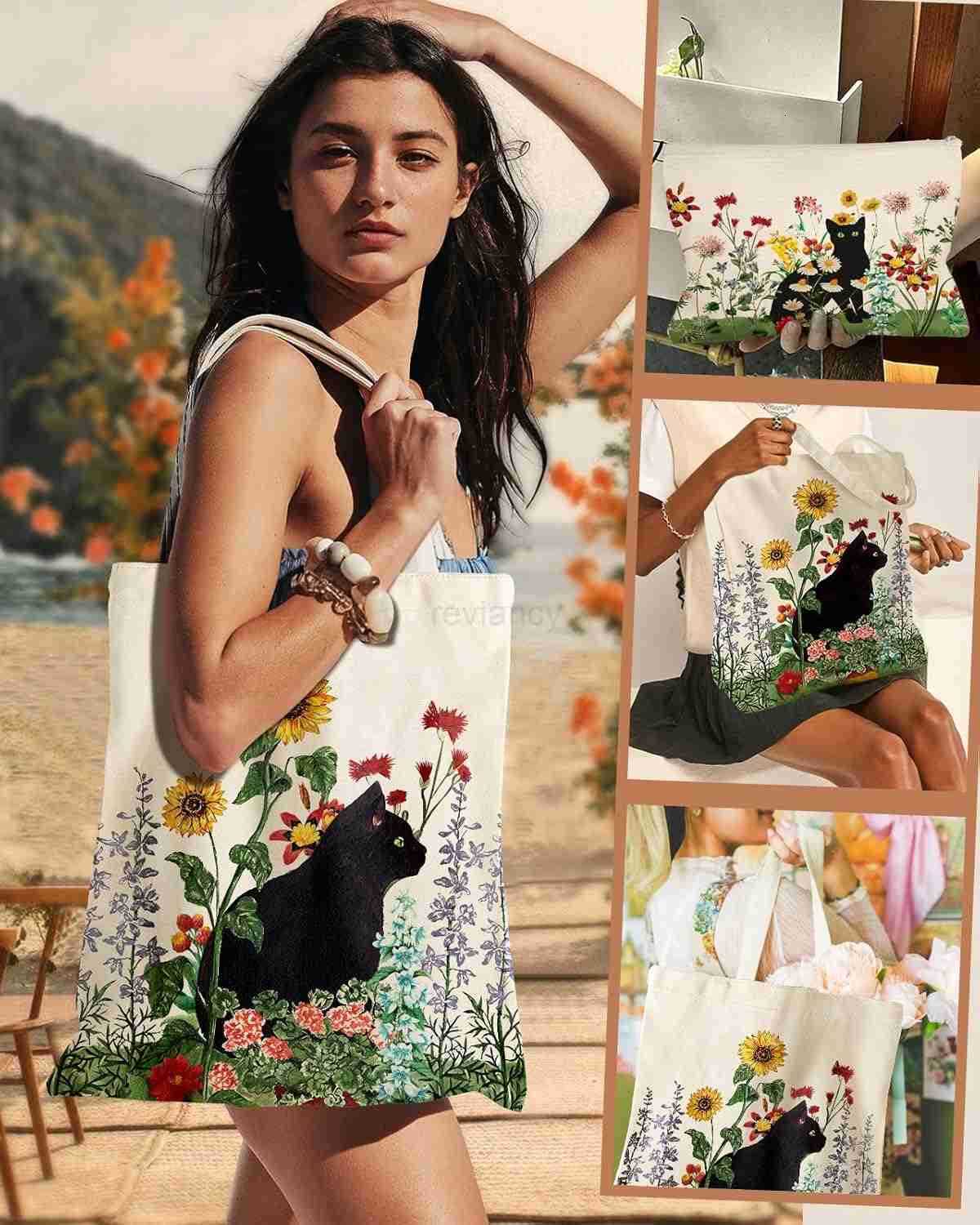 2 Pack Canvas Tote Bag with Makeup Zipper Pouch for Women Bag for Shopping Gym Travel VacationW250904