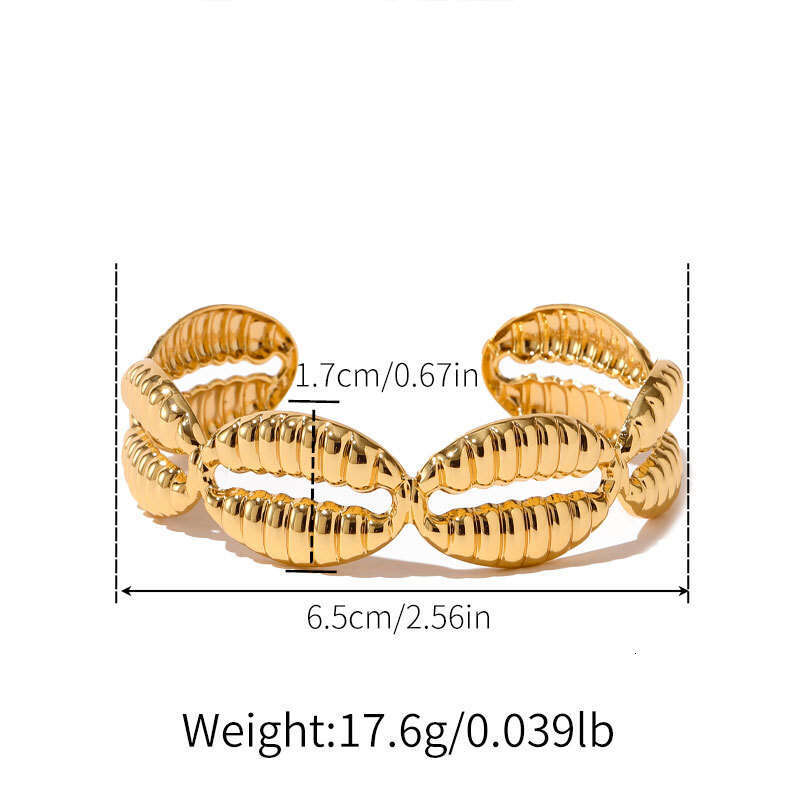 DH collections Vintage - style 18K Gold - plated Copper Bracelet with Shell Design. This bracelet in a geometric shape offers a retro and laid - back 