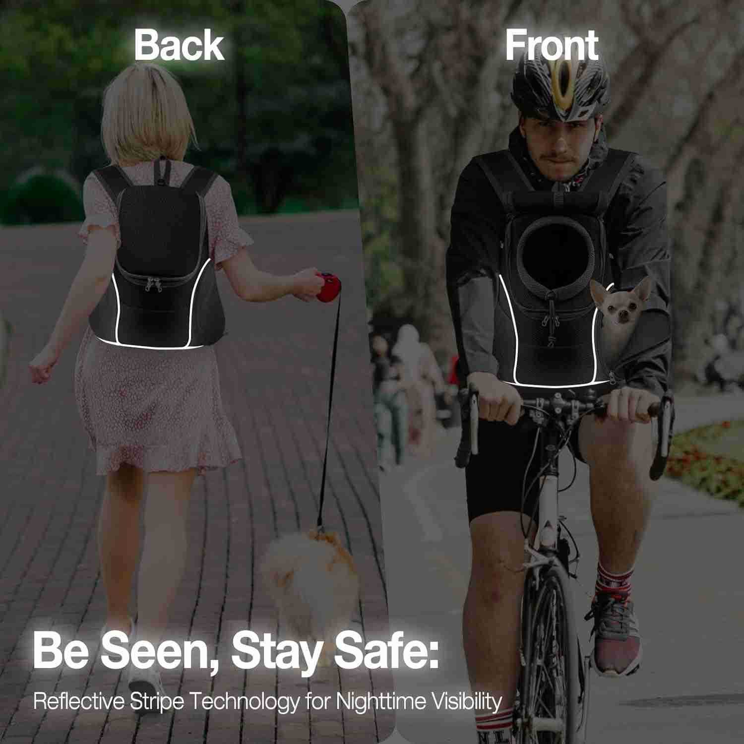 Dog Front Carrier Backpack Adjustable Breathable Pet Carrier for Small Dogs Cats Ventilated Puppy Back Pack with Safety Belt Lightweight Doggy Backpac