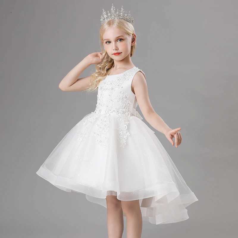 TW683 Girls Sleeveless Mesh Dress Elegant Kids Birthday Party Dress Up For Children Tailing Gowns Z250904