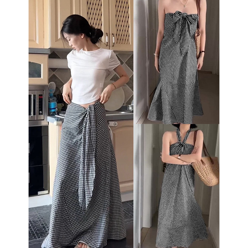 LV122 New Style Royal Sister Plaid Midi Skirt