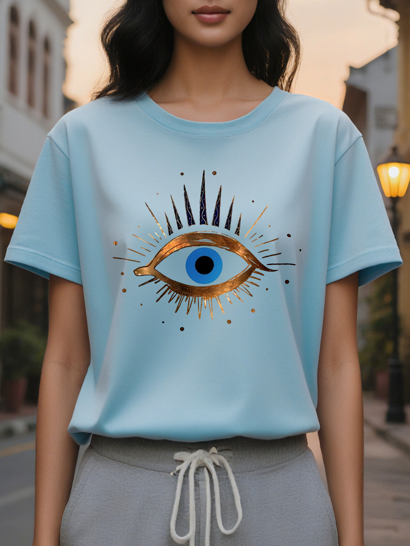 Graphic print T-shirt, short sleeve, round neck, casual top for summer and spring women's clothing