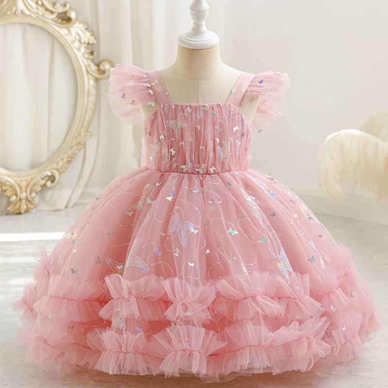 Fashion Kids Dresses For Girls Lace Mesh Short Sleeve Party Dress For Kids Girl Summer Princess Birthday Dresses 0-5 Years Z250904