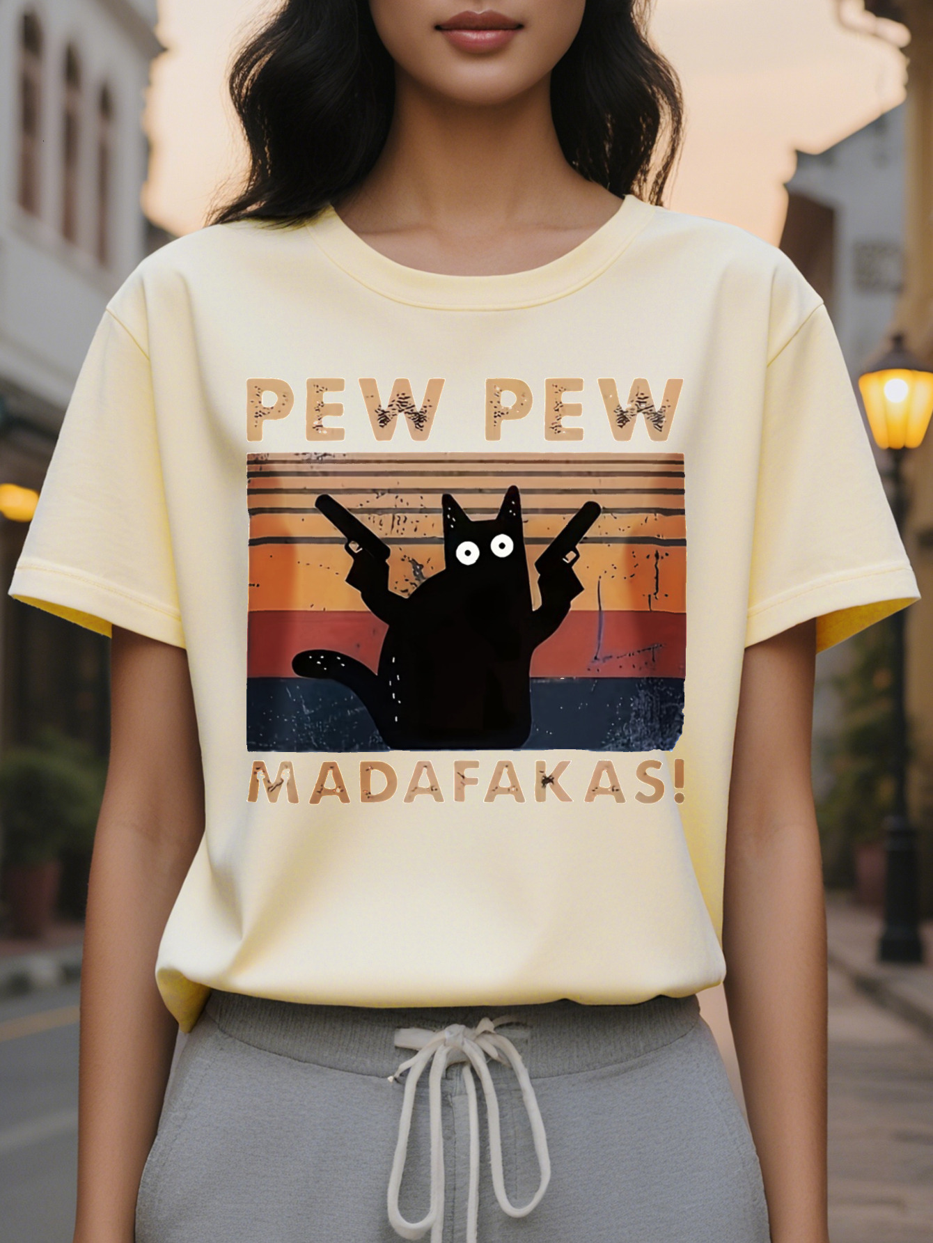 Cat Print Crew Neck Tank Casual Sleeveless Top For Spring Summer Women's Clothing