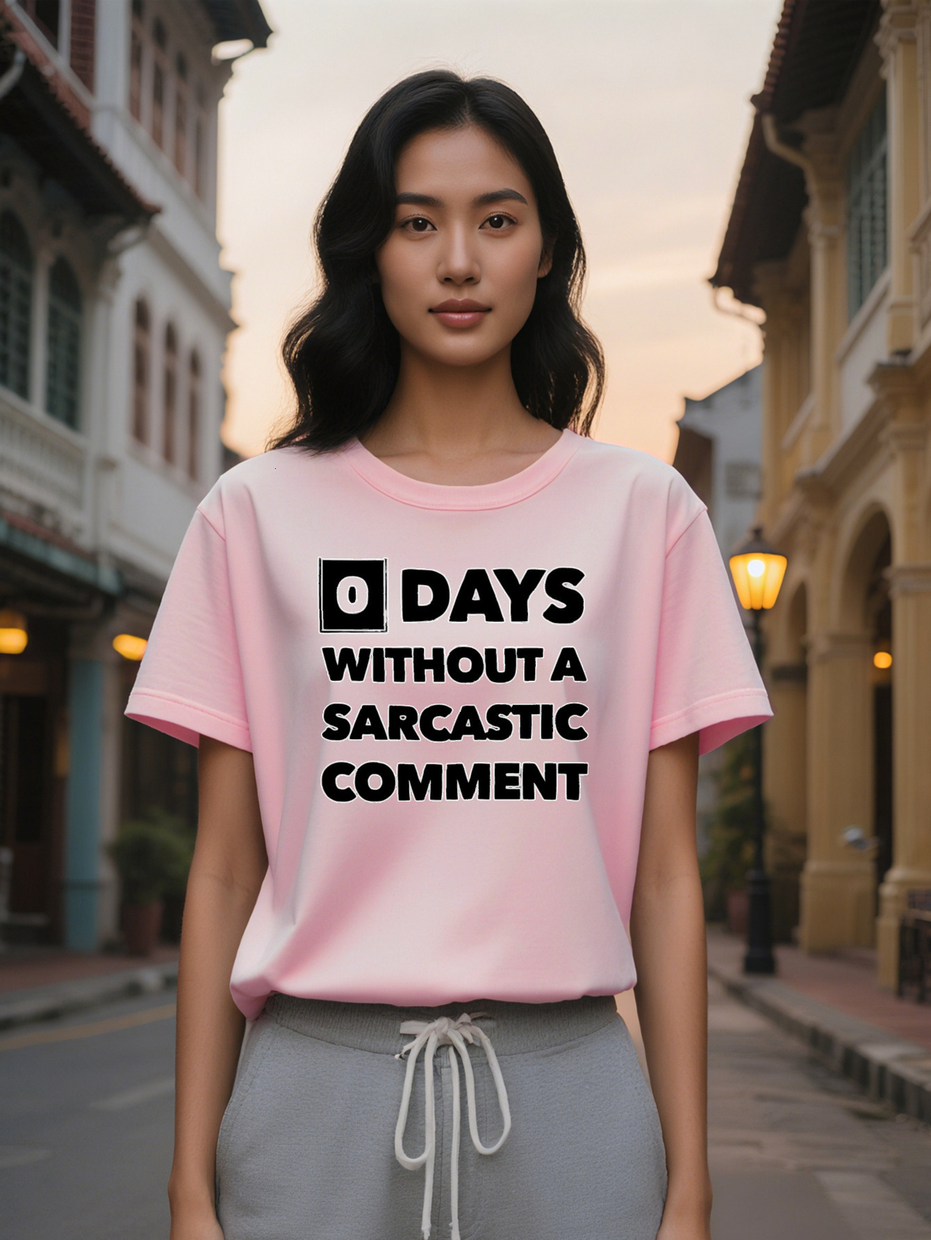 Large XL Lady Casual Black T-Shirt with Days Without a Sarcastic Comment Graphic Perfect for Gifts Summer Style Round Neck Plus Size