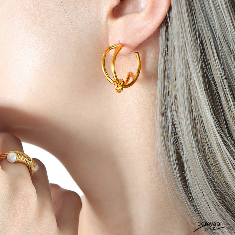 Designer Lady Stainless Steel Gold Knot Ddmyday Earrings For Women C-Shaped Light Jewelry Wholesale Ddmyday