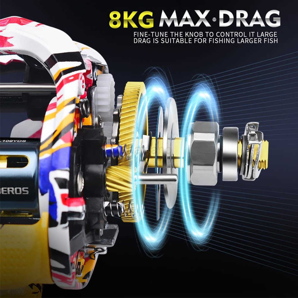 Baitcasting Fishing Reel 51BB Baitcasting Reel High Speed 721 Gear Ratio Low Profile Baitcaster Reel 8kg Max Drag Metal Body Baitcaster Fishing Reels 