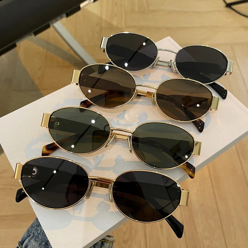 Trendy Oval Sunglasses for Women Metal Frame Sun Glasses Ladies Classic Vintage Round Shades Unisex 250903