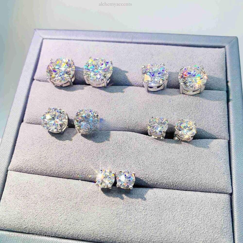 Dia VVS Round S 10K 14K Solid Gold Stud Women Men Moissanite Earrings