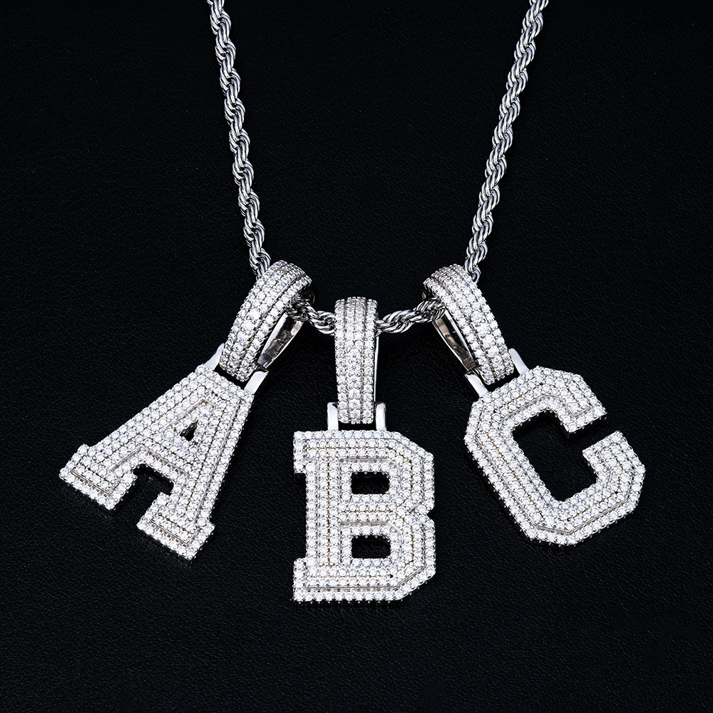 Wholesale Bulk Men Gra Mossanite Diamond Jewelry 925 Sterling Silver AZ Initial Moissanite Iced Out Hip Hop Necklace Pendant