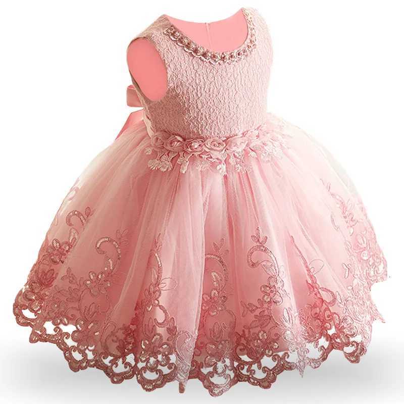 Infant Baby Flower Dress Toddler Girls Sleeveless Pearl Princess Pageant Birthday Lace Wedding Dress Children Formal Gown 6-24M Z250904