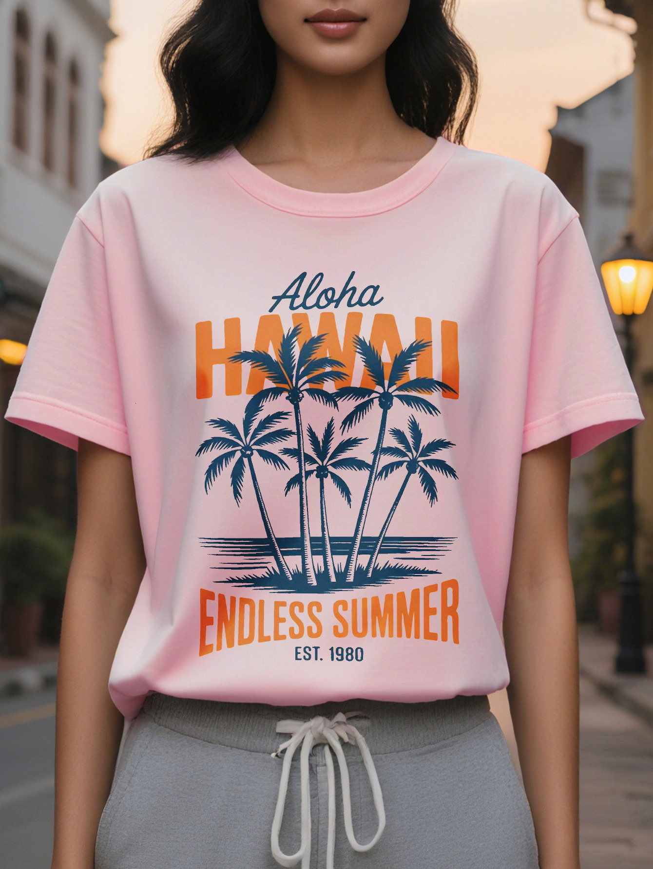 Women's White T-Shirt Retro Print Aloha Letters Design Round Neck Soft Top for Beach Vacations Hawaiian