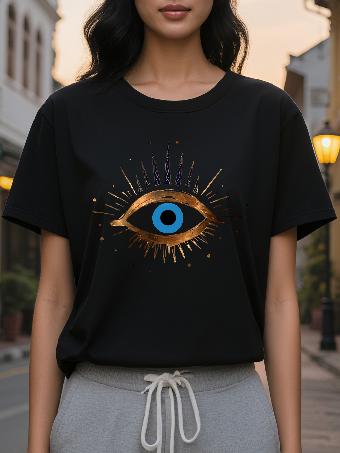 Graphic print T-shirt, short sleeve, round neck, casual top for summer and spring women's clothing