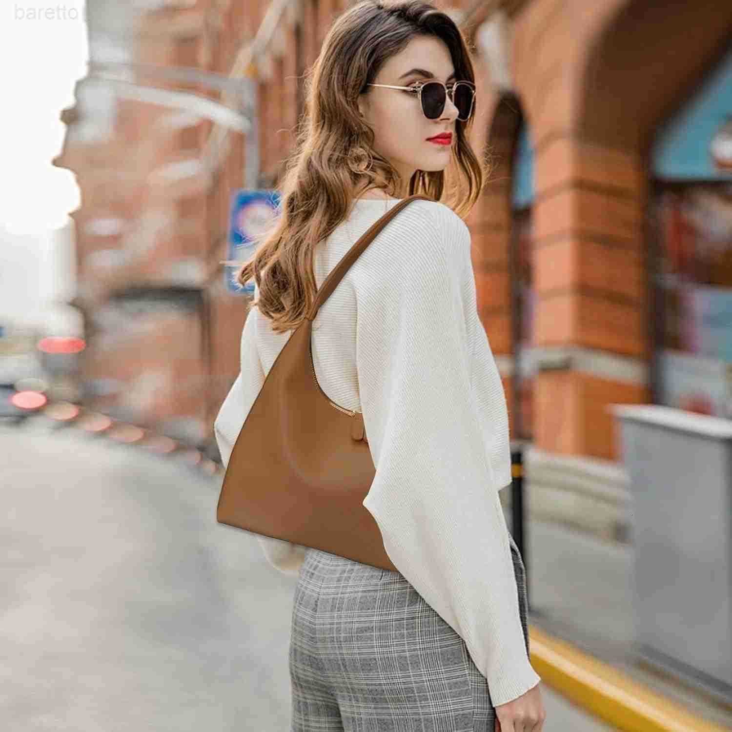 Leather Hobo Bag Small Shoulder Purses for Women Slouchy Tote Handbag Vegan Leather Crescent Bag M250903