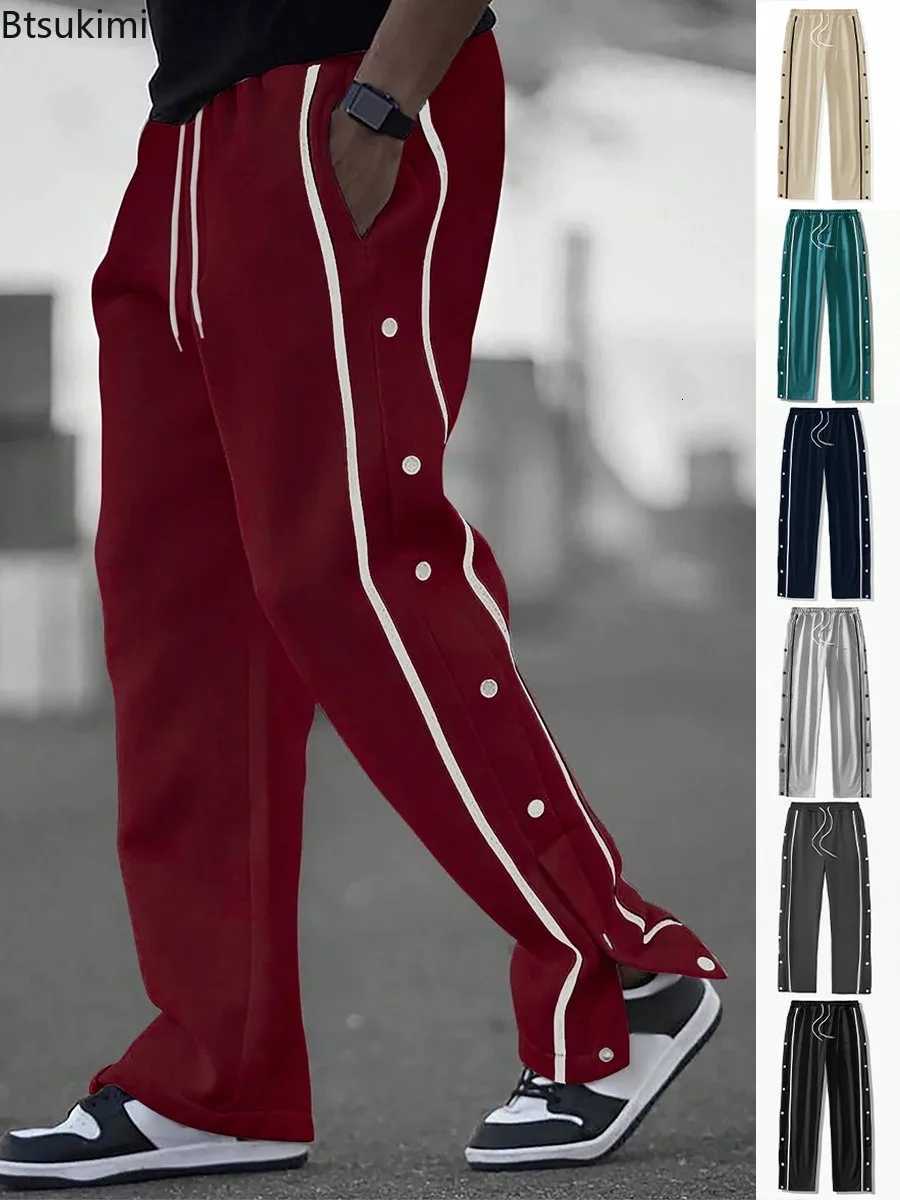 2025 Casual Streetwear Mens Trendy Side Breasted Design Baggy Pants Spring Autumn New Mens Straight Leg Drawstring SweatpantsXJ250904