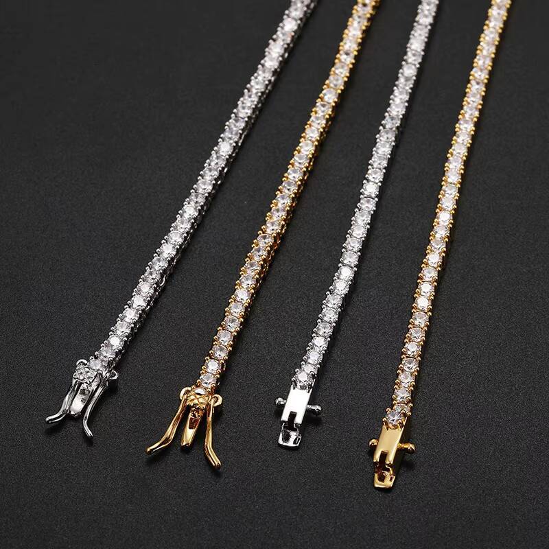 25mm Brass Moissanite Tennis Chain 1 Row Necklace Hip Hop Bling Jewelry Gold Silver Moissanite Tennis Chain Necklace Iced Out